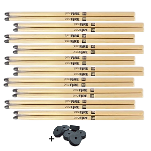 Kit 10 Pares Baqueta Pro Fire 5B Ponta Nylon (+ Brinde)