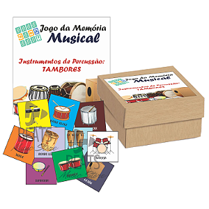 Jogo da Memória Musical - INSTRUMENTOS DE PERCUSSÃO - TAMBORES (48 Peças Coloridas)