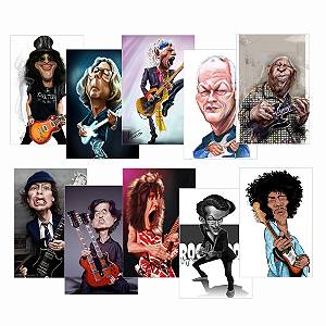 Kit 10 Quadros Decorativos 28x20 Ícones da Guitarra Mundial Modelo:Modelo 2 - Caricaturas