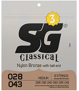Encordoamento SG Violão Nylon Bronze Tensão Média - Pack c/3