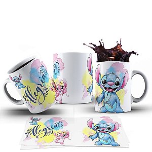 Caneca Xícara Personalizada Stich "Palavras" Cerâmica 325ml