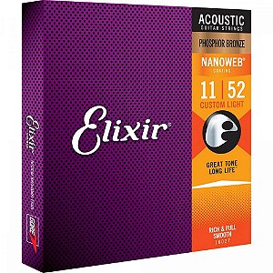 ENCORDOAMENTO ELIXIR NANOWEB VIOLÃO PHOSPHOR BRONZE 011-052