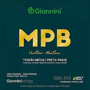 Encordoamento Giannini p/ Violão Nylon Preto-Prata GENWBS