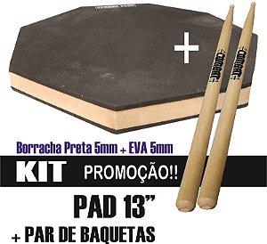 Pad De Estudo 13'' (j01) + 1 Par De Baquetas