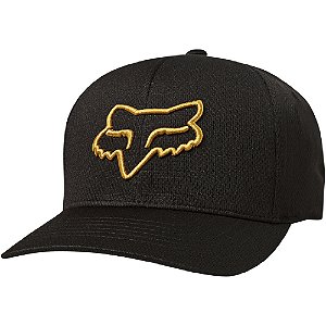 Boné Fox Aba Curva Lithotype Flexfit Preto e Amarelo