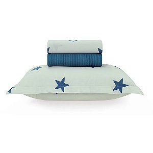 Jogo de Cama Karsten Stars 180 Fios 3 Peças Solteiro Azul