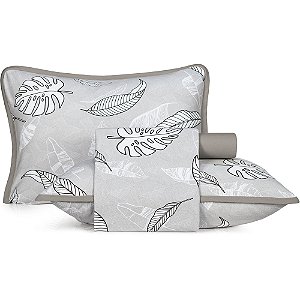 Jogo de Cama Altenburg Leaf Urban Malha 4 Peças Casal Cinza