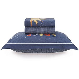 Jogo de Cama Karsten Galáxia 180 Fios 3 Peças Solteiro Azul