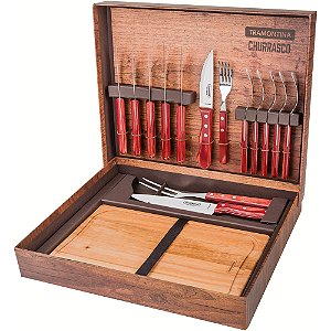 Kit Churrasco Tramontina Box 15 Peças Polywood Vermelho