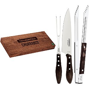 Kit Churrasco Tramontina Box FSC 3 Peças Polywood Castanho