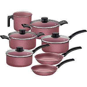 Jogo de Panelas Tramontina Turim Antiaderente 7 Peças Rosa
