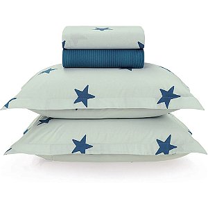 Jogo de Cama Karsten Estrelado 180 Fios 4 Peças Casal Azul