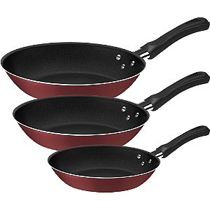 Jogo de Frigideira Tramontina Caribe 3 Peças Vermelho