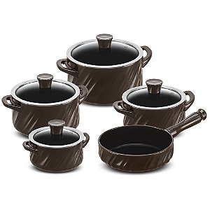 Jogo de Panelas Ceramica Ceraflame Twist 5 Peças Marrom