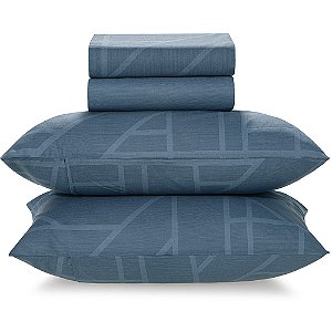 Jogo de Cama Karsten Isac 160 Fios 4 Peças Queen Azul