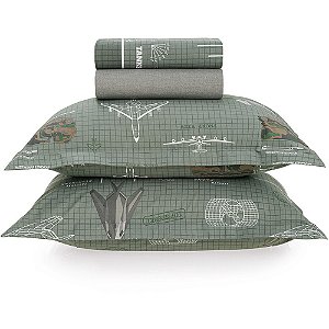 Jogo de Cama Karsten Militar II 200 Fios 4 Peças Casal Verde