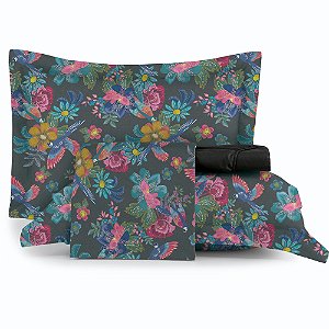 Jogo de Cama Altenburg Vintage Bird TA 4 Peças Queen Grafite