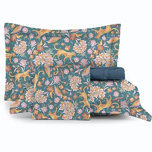 Jogo de Cama Altenburg Flora Fashion TA 4 Peças Casal Azul