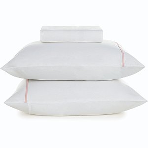 Jogo de Cama Karsten Noah 160 Fios 3 Peças King Branco Rosa