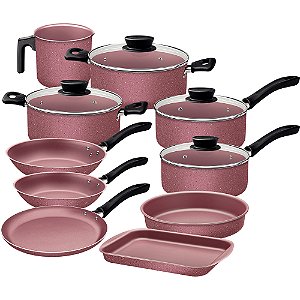 Jogo de Panela Tramontina Linz 10 Peças Antiaderente Rosa