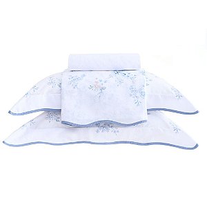 Jogo de Cama Buddemeyer Camelias 180 Fios 4 Peças Queen Azul