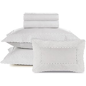 Jogo de Cama Karsten Antonia 200 Fios 5 Peças King Branco