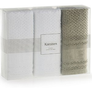 Jogo Pano de Copa Karsten Cuisine 3 Peças Branco e Verde