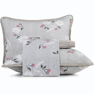 Jogo de Cama Altenburg Cerise Malha 4 Peças Casal Cinza