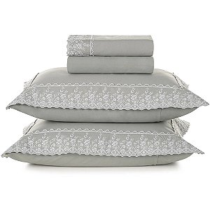 Jogo de Cama Karsten Antonia 200 Fios 4 Peças Queen Cinza