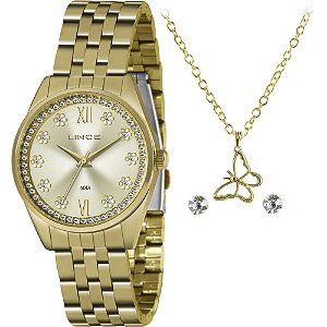 Kit Relógio Lince Shine LRGJ136L KZ39C3KX Dourado Feminino