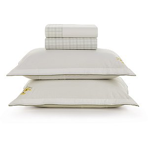 Jogo de Cama Karsten Florata 200 Fios 4 Peças King Branco
