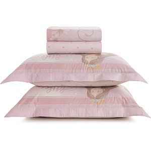 Jogo de Cama Karsten Princesinha 200 Fios 4 Peças Casal Rosa