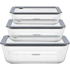 Jogo de Pote de Vidro Tramontina Vittra 3 Peças Herméticas