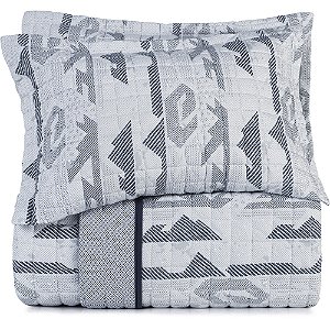 Jogo de Colcha Altenburg Valley Malha 3 Peças Queen Azul