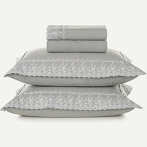 Jogo de Cama Karsten Antonia 200 Fios 4 Peças King Cinza