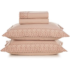 Jogo de Cama Karsten Antonia 200 Fios 4 Peças Casal Rosa