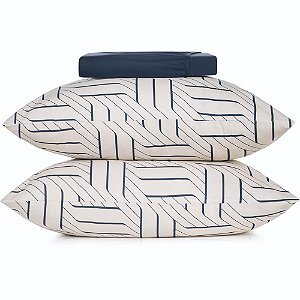 Jogo de Cama Altenburg Zigue Malha 3 Peças Casal Marinho