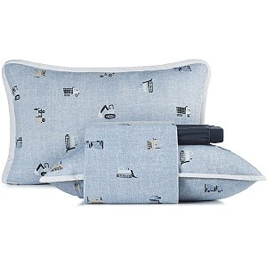 Jogo de Cama Altenburg Mini Obra Malha 4 Peças Casal Azul