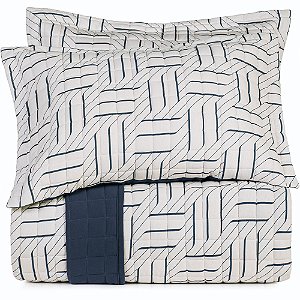 Jogo de Colcha Altenburg Zigue Malha 3 Peças Casal Azul