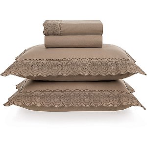 Jogo de Cama Karsten Alice 200 Fios 4 Peças Casal Bege