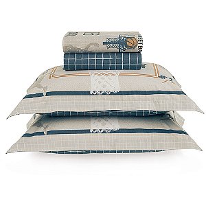 Jogo de Cama Karsten Basquete 200 Fios 4 Peças Casal Azul
