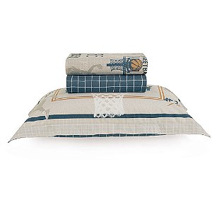Jogo de Cama Karsten Basquete 200 Fios 3 Peças Solteiro Azul