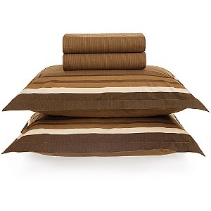 Jogo de Cama Karsten Duarte 200 Fios 4 Peças Casal Marrom
