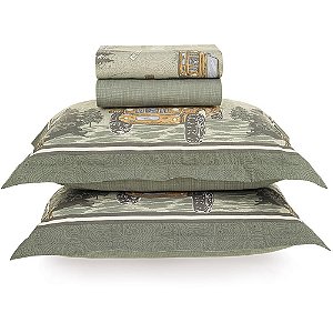 Jogo de Cama Karsten Forest 200 Fios 4 Peças Casal Verde