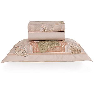 Jogo de Cama Karsten Gatos 200 Fios 3 Peças Solteiro Rosa