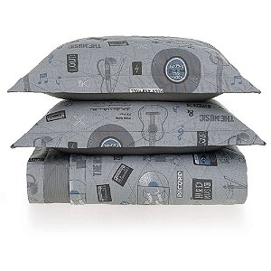 Jogo de Colcha Karsten Música 200 Fios 3 Peças Casal Cinza