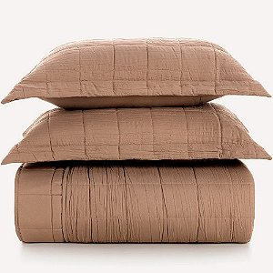 Jogo de Colcha Karsten Valena Plissado 3 Peças Casal Marrom