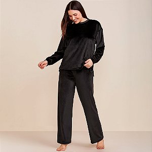Pijama Longo Hope Plush Sincronia In26 Preto Feminino