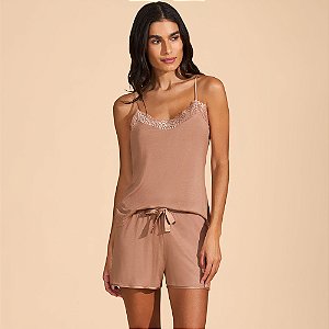 Short Doll Recco Curto Viscose Stretch Ve27 Marrom Feminino