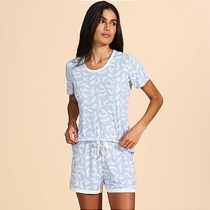 Pijama Recco Blusa Manga Microfibra Ve27 Azul Feminino